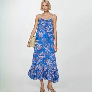 Mango Long Floral Print Dress Sz M